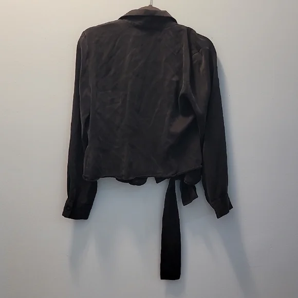 Bloomingdale's Black Satin Tie-Front Blazer Jacket - Picture 3 of 5